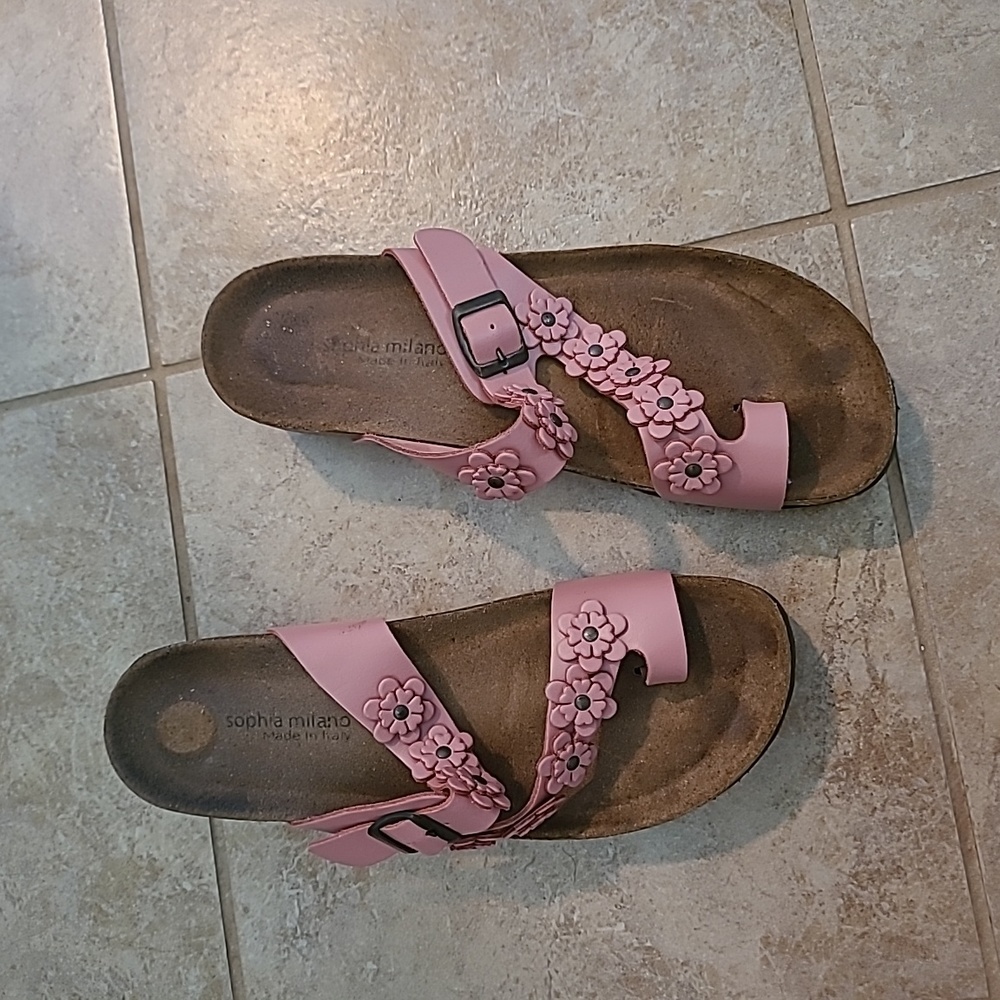Sophia Milano Leather Sandals Pink Cutout Made In Italy